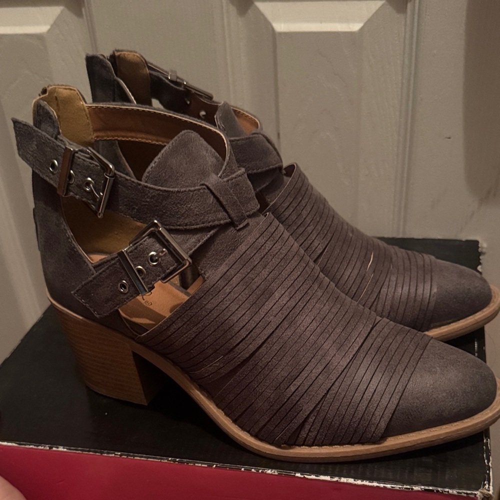 Qupid Dark Gray Ankle Booties with Buckle Detail